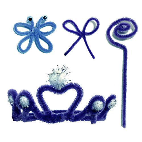 DOITEM 500 pcs Craft Pipe Cleaners Chenille Stems Bundle Including 100 Pipe Cleaners, 250 Pom Poms, 150 Wiggle Eyes, Blue and White
