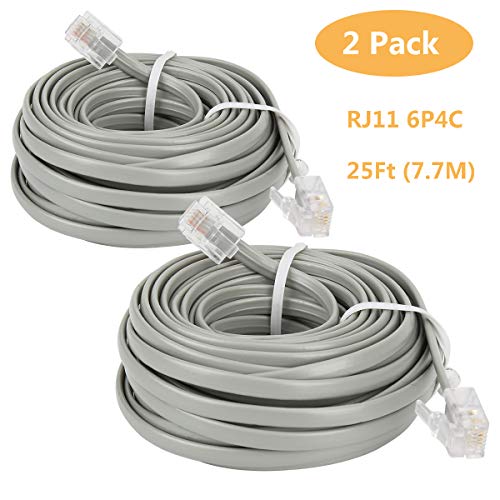 image for Uvital 25 Feet Telephone Landline Extension Cord Cable Line Wire with 
