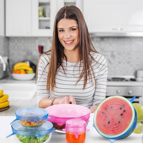 Reusable Silicone Lid 18 Pack - Extendable 6 Different Sizes for Jars, Bowls, Bottles - Food Permanence