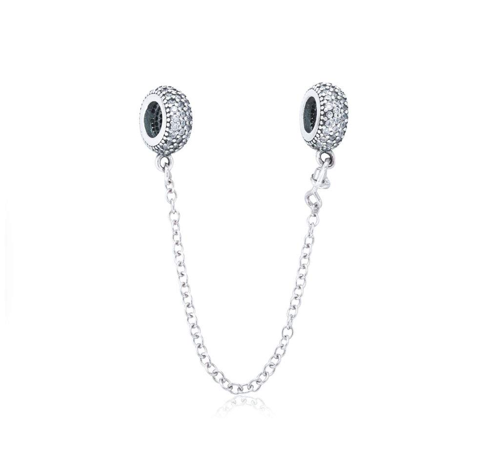 FGT Pave Inspiration Safety Chain Charm for Bracelets Necklaces Pendants Sterling Silver Crystal Clear CZ Gift for Women Best Friend Family Girls Auntie Sisters Daughter Birthday Mothers Day Valentine