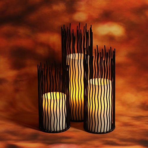 GiveU Metal Willow Led Candle holder Set of 3, Black, 8/10/12 inch Height, Functional Table Decoration