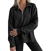 BLENCOT Womens Oversized Sweatshirt Half Zip Fleece Pullover Long Sleeve Fall Side Slit Tops