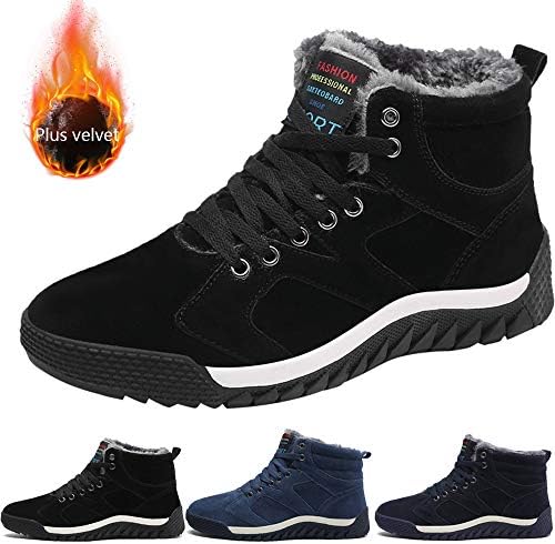 TUCSSON Snow Boots Mens Fur Lined Warm Winter Boots Waterproof Anti-Slip Lace-up Cotton Boots High Rise Flat Casual Outdoor Sneaker Lightweight Ankle Boots Trekking Walking Hiking Shoes