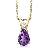 Gem Stone King 14K Yellow Gold Purple Amethyst and White Created Sapphire Pendant Necklace for Women | 0.67 Cttw | Gemstone February Birthstone | Pear Shape 7X5MM | With 18 Inch Chain