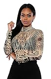 Women’s Boho Floral Long Sleeves Romper Custom High Collar Jumpsuit Bodysuit (L(US4), Yellow)