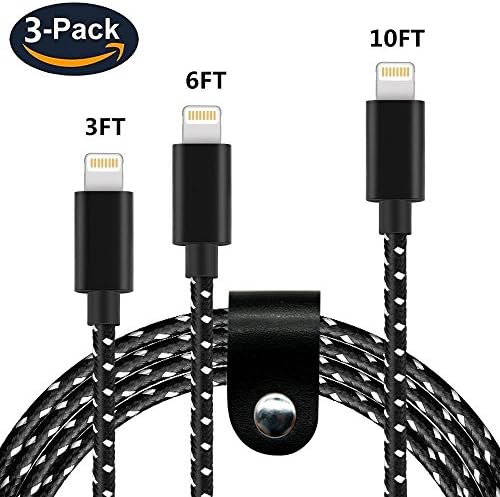 Venividivici,Lightning Cable/ iPhone Charger to USB Syncing and Charging Cable Data 3Pack 3FT/6FT/10FT Nylon Braided 8 pin Charging Cables Certified for iPhone,iPad,ipod and more