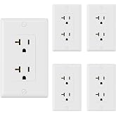 ELEGRP Glossy White Decorator Electrical Wall Outlet Receptacle, 20A 125V Standard Outlets, 2 Pole 3 Wire, Non-Tamper Resistant, NEMA 5-20R, Self-Grounding, Wall Plate Included, UL Listed, 5 Pack