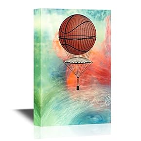 Canvas Wall Art - Vintage Basketball Shaped Hot Balloons on Abstract Background - Gallery Wrap Modern Home Art | Ready to Hang - 12x18 inches