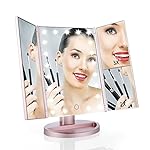 Easehold Lighted Vanity Mirror Magnifiers Tri-Fold Three Panel 21Led Light 180 Degree Free Rotation Countertop Cosmetic Makeup Mirror with 2X/3X Magnification (Rose Gold)