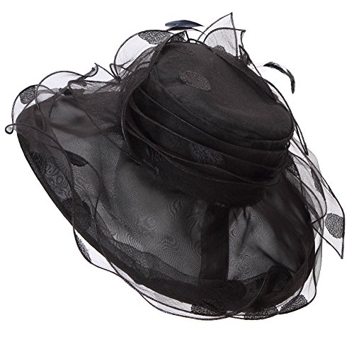 June's Young Women Race Hats Organza Hat with Ruffles Feathers Black Polka Dot