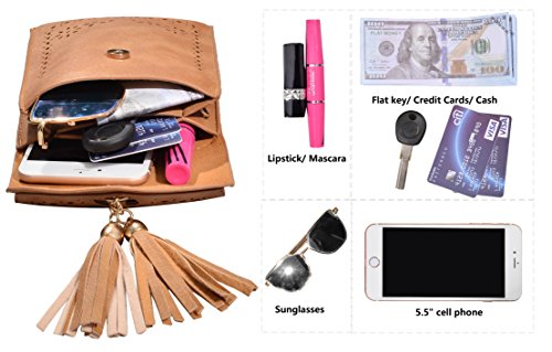 Outrip Women's Small Crossbody Bag Tassel Cell Phone Purse Wallet Shoulder Bag (Brown)