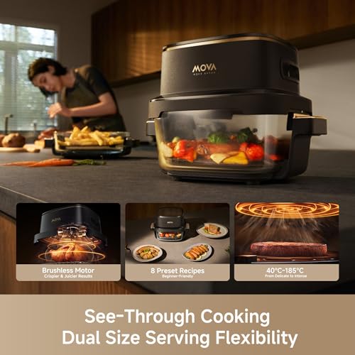 Mova AF20 Pro Portable Air Fryer, 6.5L Compact Size with 2 Removable Glass Containers Airfryer 8 Presets Cooking Option Fryer, LED Touch Screen Air-Fryer with Rapid Air Technology, 1700W Ultra-Quiet