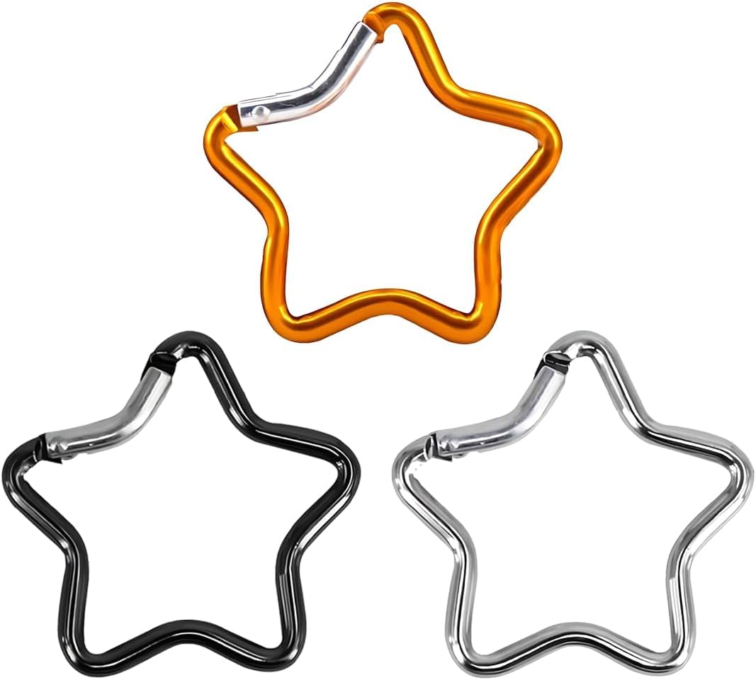 3PCS Star Carabiner Aluminum Carabiners Star Carabiner Clip Rings for Bags Water Bottles Backpacks Keychain, Outdoor Recreation DIY Accessories