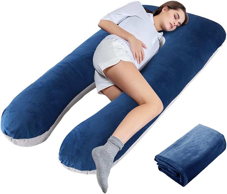 Wndy's Dream Pregnancy Pillow U-Shape, Full Body Pillow Maternity Pillow with 2 Removable Velvet Cover, 58inch, Support for Back, Hips, Legs, Belly(Blue+Grey): Kitchen & Dining