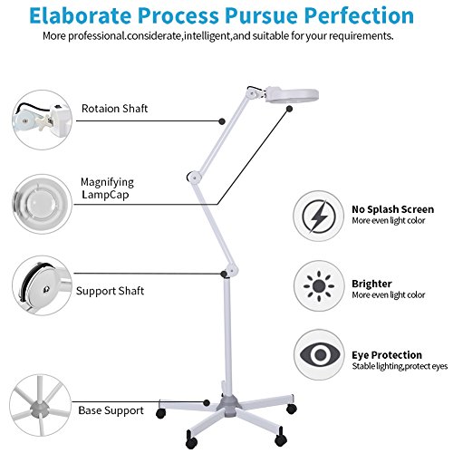 Greensen 5X Magnifier Floor Lamp Rolling LED Magnifying Lamp Adjustable
