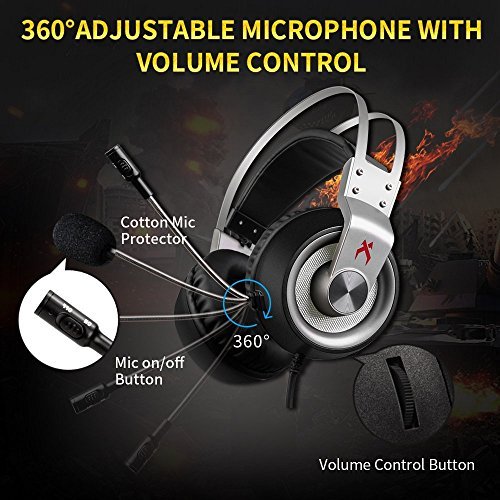 USB Gaming headset, Xiberia K1 Stereo Sound PC Headset, Over-ear Gaming Headphones with Mic with Crystal Clear Sound, Soft Memory Earmuffs, LED Lights & Noise-canceling Microphone for PC & MAC - Thumbnail 4