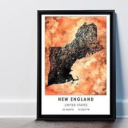 New England Map Poster, United States Map Art