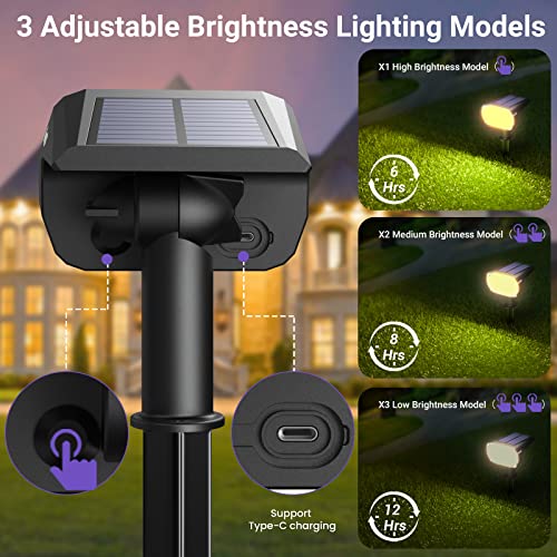 Quntis 6 Pack Solar Spot Lights Outdoor, Solar Garden Spotlights IP65 Waterproof, 3 Modes, Warm White, Crystal, Luxury Garden, Outdoor, Garden, Pool, Yard, Garage