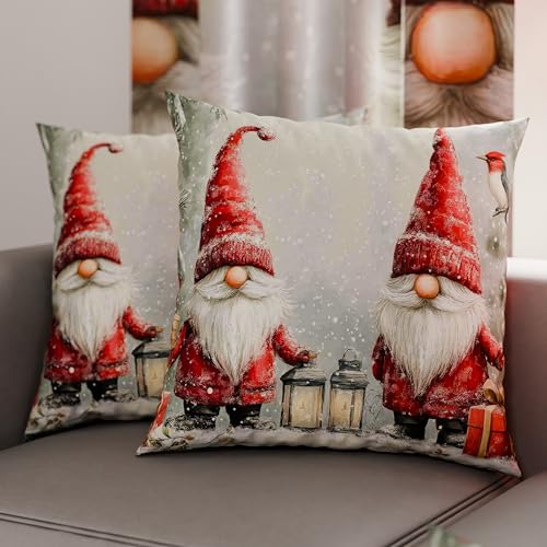 PETTI Italian Artisans - Pair of 65x65 cm Microfiber Cushion Covers, Christmas Pillow Cases, Christmas Decor Cushions for Bedroom, Sofa, Living Room, Set of 2 Cushion Covers, Gnome Pillow Case 02