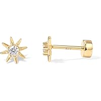 PAVOI 14K Gold Plated Flat Back Earrings | Solid 925 Sterling Silver Posts | Helix Cartilage Earrings for Women | Cubic Zirco