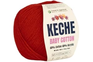 Keche Cotton Yarn, 60% Cotton 40% Acrylic Yarn, Soft Cotton Yarn for Crochet and Knitting, Amigurumi Yarn 1 Skein/Ball 1.76 Oz (50g) / 180 Yrds (165m) - Red