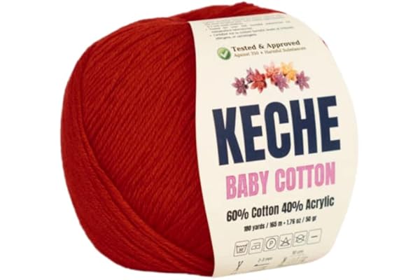 Keche Cotton Yarn, 60% Cotton 40% Acrylic Yarn, Soft Cotton Yarn for Crochet and Knitting, Amigurumi Yarn 1 Skein/Ball 1.76 Oz (50g) / 180 Yrds (165m) - Red