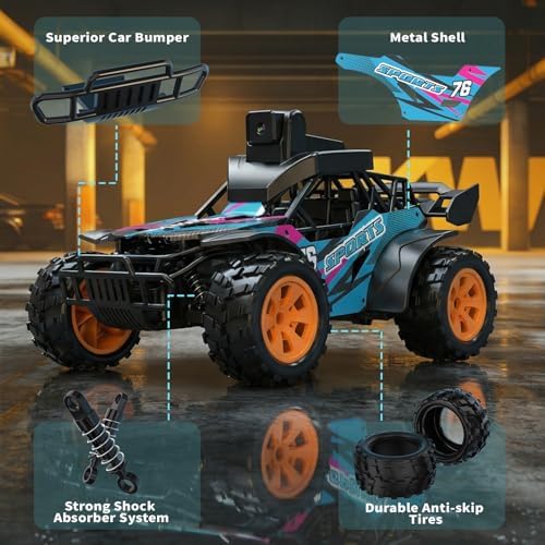 Voiture Télécommandée Avec Caméra, 2.4GHz Écran LCD 2.8" et Caméra Orientable à 60°, Vidéo en Direct, Double Commande APP/Radio, Rechargeable Voiture Télécommandée Cadeau pour Enfants et Adultes