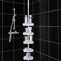 CMA Stockroom Tub Shower Corner Caddy Shelf Tension Pole w/Baskets Color White