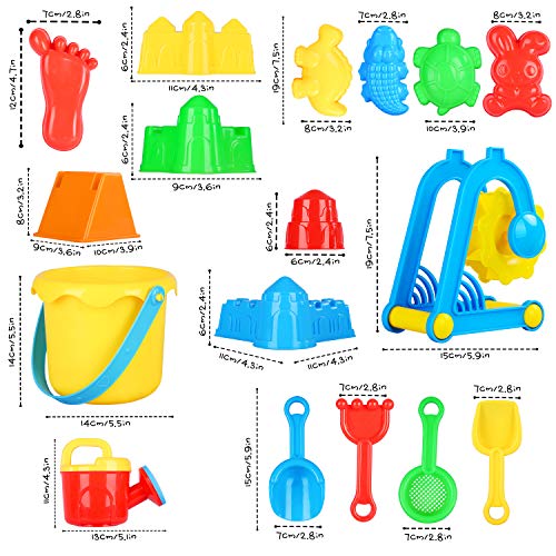 JoinJoy Strandspielzeug-Set mit Sand-Wasserrad, Eimer, Schaufeln, Rechen, Modellen und Formen in einer Netztasche… – Bild 3