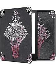 kwmobile Case Compatible with Amazon Kindle Paperwhite (11. Gen - 2021) - Case PU e-Reader Cover - Elephant Sketch Dark Pink/Anthracite