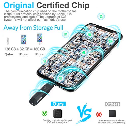 Universal Flash Drive 128 GB, QARFEE USB 3.0 Jump Drive External Storage Memory Stick Pen Flash Drive Compatible for iPhone, iPad, iPod, Mac, iOS/Android Phone and PC, Black-Gray - Thumbnail 3
