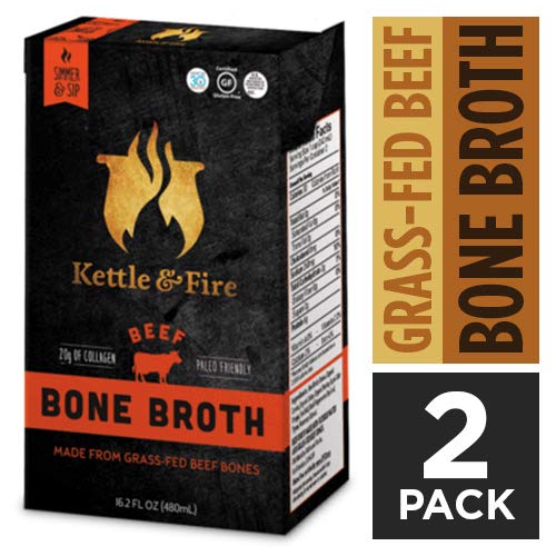 Beef Bone Broth Soup by Kettle and Fire, Pack of 2, Keto Diet, Paleo Friendly, Whole 30 Approved, Gluten Free, with Collagen, 7g of protein, 16.2 fl oz