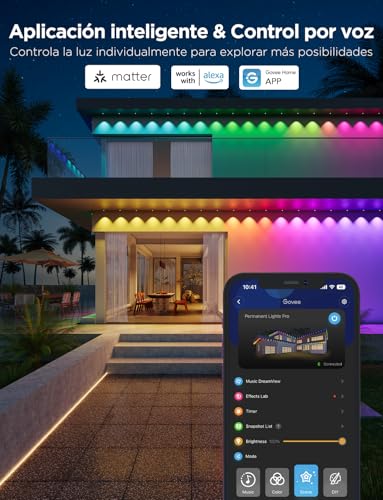 Govee - Luces permanentes para exteriores Pro, 100 pies con 60 luces LED RGBIC para iluminación diaria y acentuada, 75 modos de escena para decoración al aire última intervensión, IP67 impermeable
