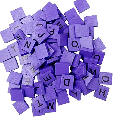 123Loop 100PCS Wooden Alphabets Scrabble Tiles Set 100 Wooden Scrabble Tiles Black Letters Numbers for Crafts Wood Alphabets (Purple)