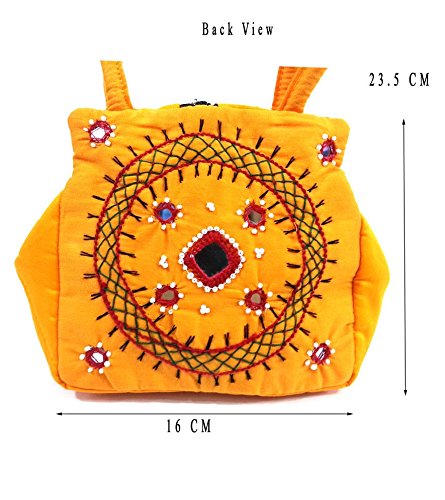 belladona samosa cut small mirror work bag in yellow