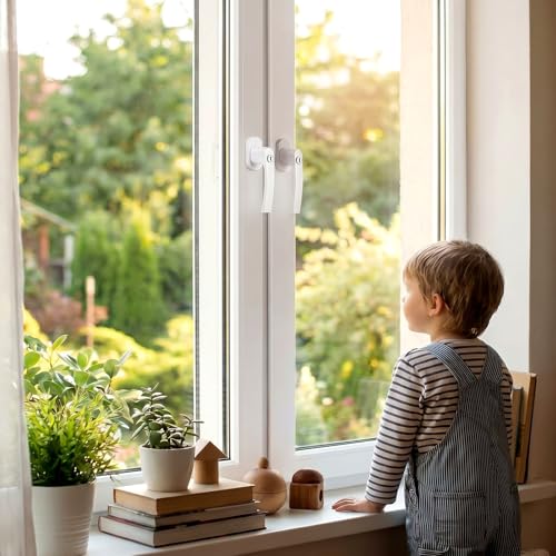 KIDINIX 4 Lockable Window Handles, Window Lock for Children, Length of Shaft 35 mm, with 8 Keys, Lockable Window Handles, Child Safety Window Closed Window Lock Aluminium