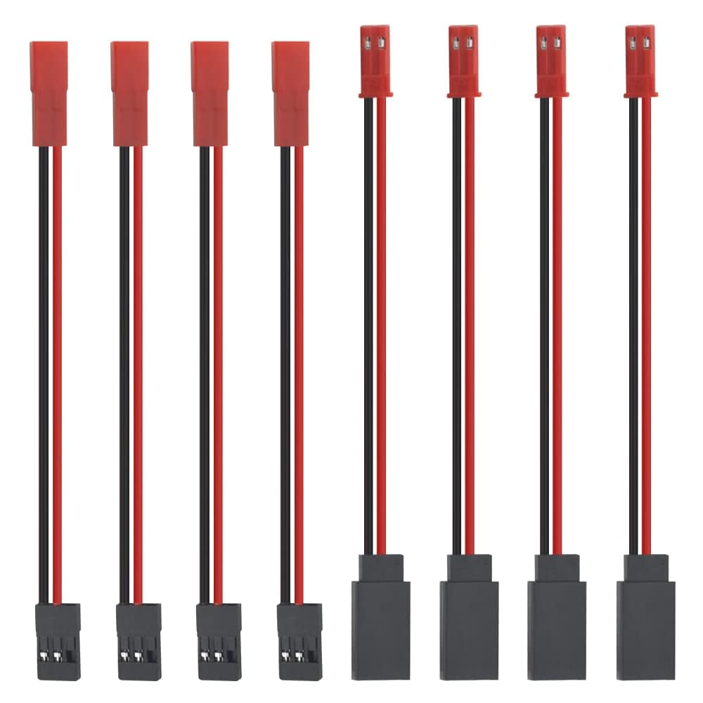 BGTXINGI 4Pairs JST to JR Connector Cables, 8pcs, 10cm, 22AWG, Suitable for RC Plane, Helicopter, Car