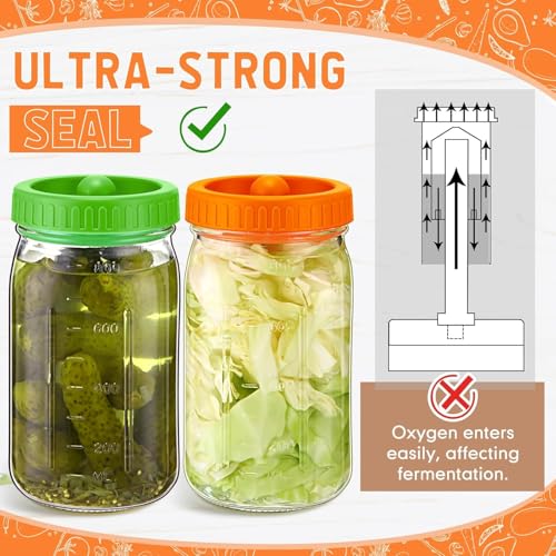 NALACAL 2Pcs 32oz Fermentation Jars, Wide Mouth Fermentation Jars, Glass Pickle Jar with Cap Lids, Wide Mouth Glass Jar, Mason Jar Lid Fermenter Caps, for Storage Pickle Olive Gherkin