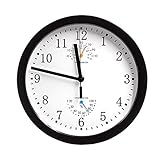 MAGHO Non-Ticking Silent Indoor Wall Clock with Thermometer and Hygrometer for Kitchen/Living Room/Bathroom/Garage etc, Battery Operated, Black Color,Plastic Frame,10'