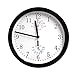 MAGHO Non-Ticking Silent Indoor Wall Clock with Thermometer and Hygrometer for Kitchen/Living Room/Bathroom/Garage etc, Battery Operated, Black Color,Plastic Frame,10'