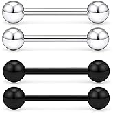 ROSTIVO Tongue Rings for Women and Men Stainless Steel Stud Barbell Tongue Ring 14 Gauge 5mm Ball Nipple Bars Piercing Jewelry 4 PCS