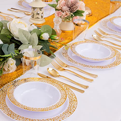 I00000 60 Disposable Gold Plastic Dessert Bowls, 12 oz Soup Bowls, Gold