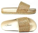 Forever Link Viste-07 Rhinestone Glitter Slide Slip On Flatform Footbed Sandal Slippers