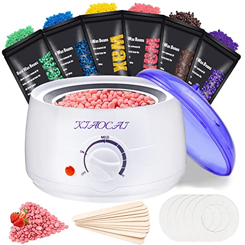 Waxing Kit, Wax Warmer for Hair Removal with 6 Packs Wax Beads & 10Pcs Waxing Applicator Sticks, Painless at Home Waxing Kits for Full Body Bikini Brazilian Face Eyebrow Legs