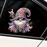 Rockstar Gnome Floral PVC Vinyl Car Decals Stickers Waterproof Self-Adhesive Decals for Cars, Laptops, Trucks, Motorcycles Wall Window Luggage Scratch Cover Door Decor Sticker