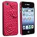 Snap-on Case Compatible with Apple iPhone 4 / 4S, Hot Pink 3D Rose Sculpture