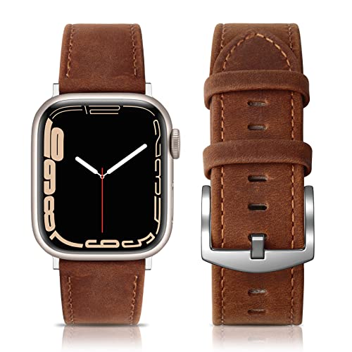 EDIMENS Leather Bands Compatible with Apple Watch 42mm 44mm Band Men Women, Vintage Genuine Leather Wristband Replacement Band Compatible for Apple Watch iwatch Series 6 5 4 3 2 1, SE Sports & Edition