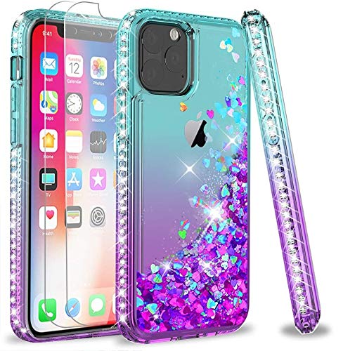 Leyi Compatible For Iphone 11 Pro Case 19 With Tempered Glass Screen Protector 2pack For Girls Women Glitter Moving Quicksand Clear Phone Case For Apple Iphone 11 Pro 5 8 Inch Teal Purple Pricepulse