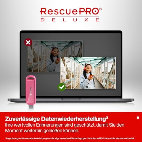 Phone Drive mit USB Type-C 512 GB (Flash-Laufwerk für Smartphones, Tablets und Computer, 150 MB/s Lesen, Schlüsselring-Öse zur Mitnahme, 1 Jahr RescuePRO Deluxe-Software) - Seastar Pink