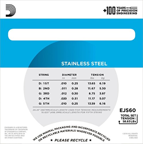 D'Addario EJS60 Stainless Steel Banjo Strings - .010-.020 Light 5-Str